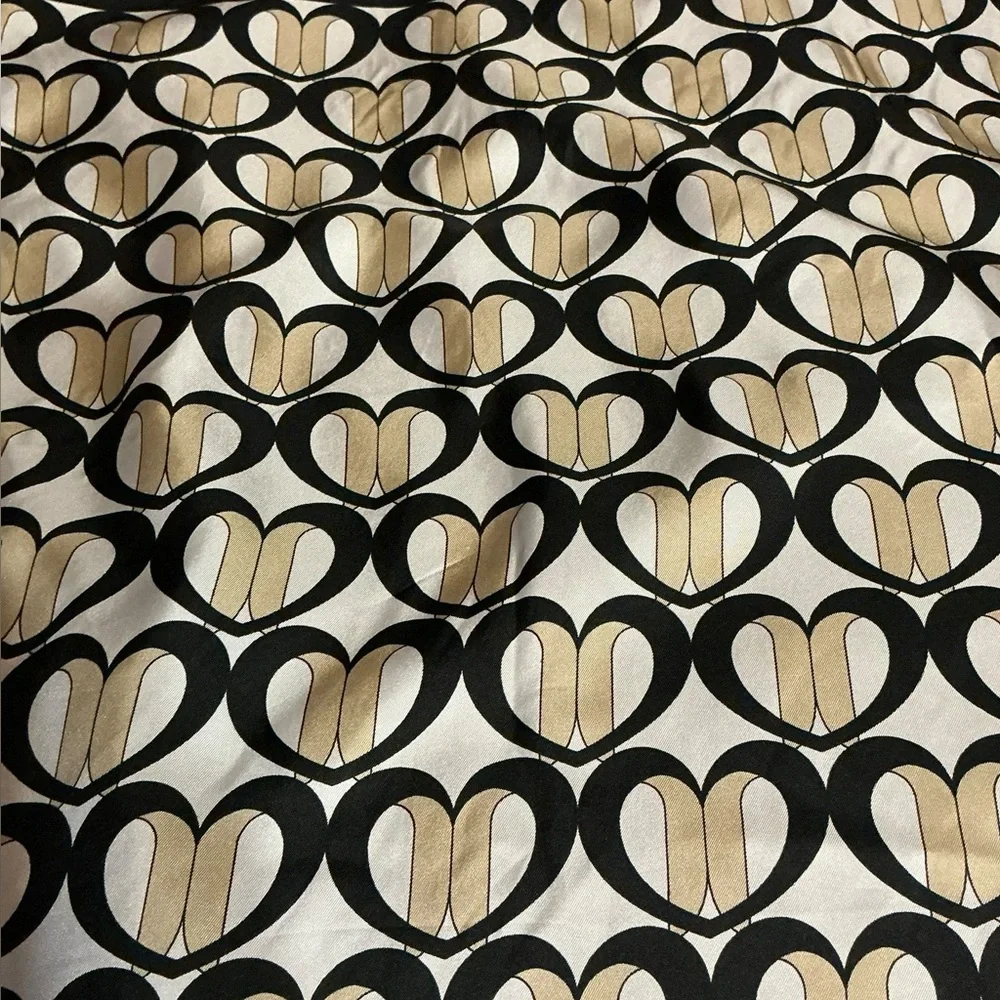 Furla Heart Print Square Scarf Black Cream Bandana Neck Scarf 23” Designer